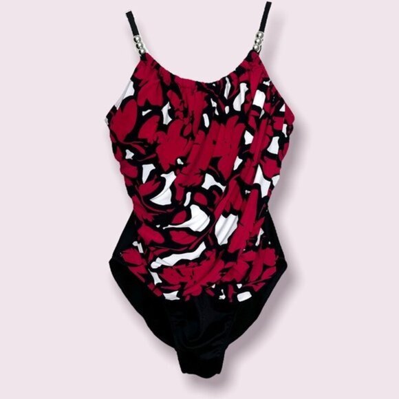 Magicsuit by Miraclesuit One Piece Swimsuit Slimming Beaded Red Womens Size 10 - Picture 1 of 8